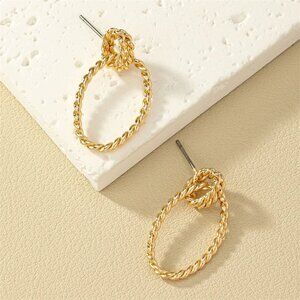 Women Fashion Metal Braided Gold Hoop Earrings
